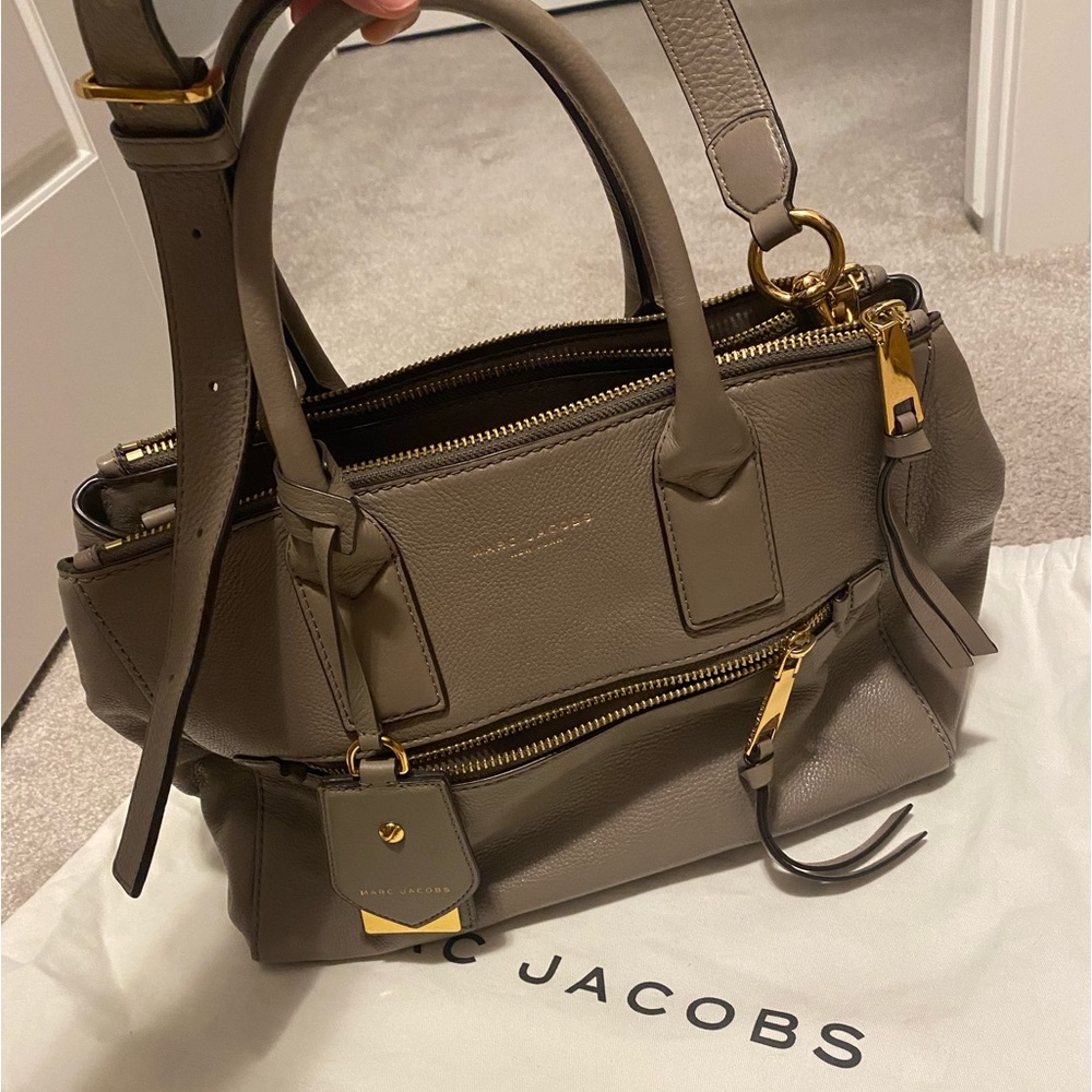Grey pebbled genuine leather Marc Jacobs mini tote bag with shoulder strap